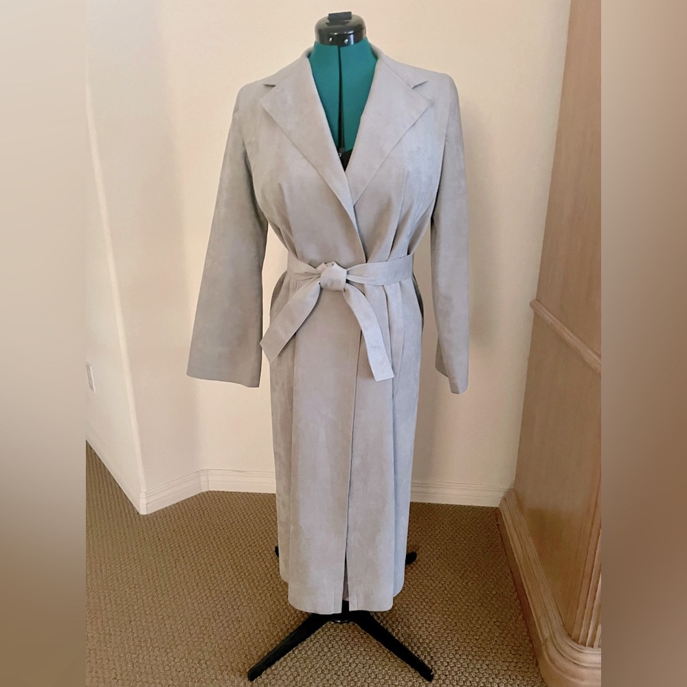 VTG USA 60s 70s Roth-Le Cover Womens Tan Suede Belted Maxi Trench Coat ILGWU